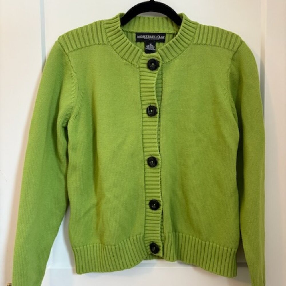 Monterey Bay Green 100% Cotton Knit Cardigan – Size M